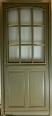 Image de Porte d'entree Bois vitree, Andore Vert RAL 7002, H215 x L80 p, droit + Poignée Et Barillet (ref010723NO)