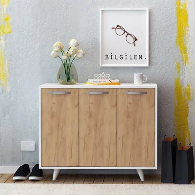 Produktbild von Skye Decor, Piffa- PiffaMDD, Eichenfarbig,,Weiß, Schuhschränke, 82x100x35 cm, 100% Melaminbeschichtete Partikelplatte