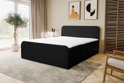Produktbild von VENASI LAMBI Boxspringbett 180x200 mit 2 Bettkasten H2/H3 Matratze SCHWARZ Bouclé-Stoff