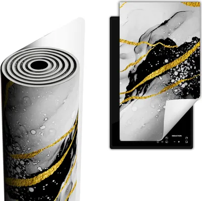 Produktbild von Herdabdeckplatte abdeckung Glaskeramikkochfeld abdeckplatte 30x52 cm Anti Rutsch Matte Aufrollbar, Marmor Golden