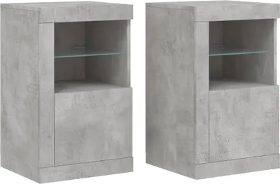Produktbild von Beistellschränke mit LED-Leuchten 2 Stk Betongrau Holzwerkstoff