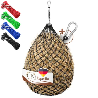 Produktbild von Esposita Heunetz mit Ringen und Karabinerhaken Schwarz engmaschig (3x3cm)
