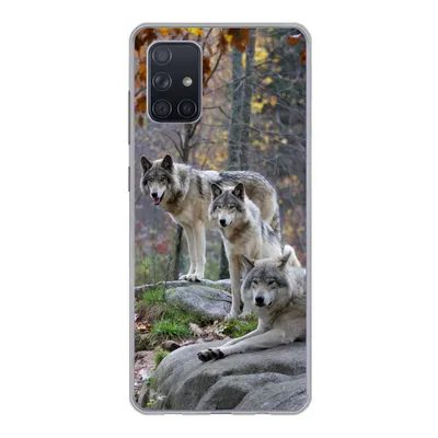 Produktbild von MuchoWow® Handyhülle Schutzhülle Hülle für Samsung Galaxy A51 5G Wölfe - Fels - Wald Silikon Softcase Handy Hülle - Abbildung