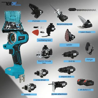 Obrázek produktu pro 18V Multifunkční akumulátorová sada - 12 funkcí v jednom - Akumulátorová vrtačka - Příklepová vrtačka - Multitool - Okružní pila