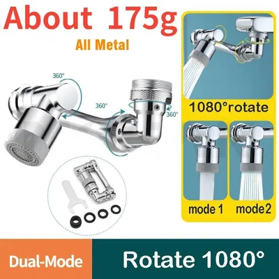 Produktbild von Wasserhahnverlängerung mit Strahlregler - 1080° Doppelmodell - 1080° schwenkbar - 2 Wasserstrahlmodi - Universaladapter 22/24 mm - Wassersparend - Spritzschutzfilter