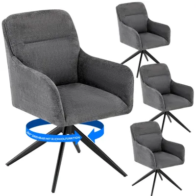 Produktbild von Deuline Esszimmerstühle 4er Set  360° drehbar mit Armlehne, Polsterstuhl Chenille, Drehstuhl Esszimmer, Küchenstuhl für Esszimmer, Küche, Grau 521262