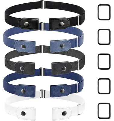 Immagine prodotto di TRANKIELO® - Cintura elastica senza fibbia - Cintura elasticizzata invisibile per uomo e donna - Confezione da 5 pezzi nei colori bianco, grigio e nero