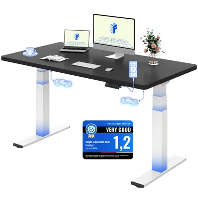 Produktbild von FLEXISPOT ValtreX E200 Höhenverstellbarer Schreibtisch 140x80cm 200KG TRAGKRAFT, 25MM EINTEILIGE TISCHPLATTE, 2 Motoren, USB-Anschluss, Schwarz