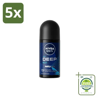 Image de 5 déodorants roll-on NIVEA MEN Deep Beat - 50 ml - Lot de 5 pièces