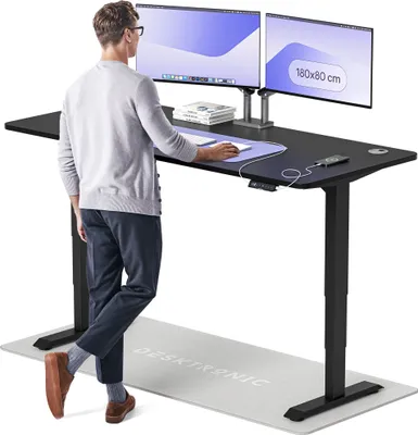 Produktbild von Desktronic HomePro Elektrisch höhenverstellbarer Schreibtisch 180x80cm Schwarz/Schwarz mit Memory-Funktion, Anti-Kollisions Technologie, USB-A und USB-C-Ladeanschlüssen