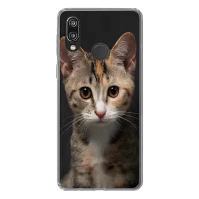 Produktbild von MuchoWow® Handyhülle Schutzhülle Hülle für Huawei P20 Lite (2020) Katze - Schwarz - Porträt Silikon Softcase Handy Hülle - Kartenhalter