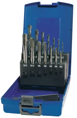 Image de Jeu de tarauds machine DIN 371/376 C M3-M12 14 pcs HSS cassette plastique TECWERK