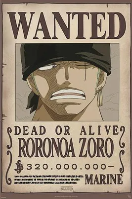 Produktbild von One Piece - Wanted Zoro - Anime Plakat Poster Druck Grösse 61x91,5 cm ohne Zusatzartikel