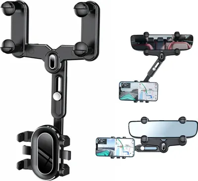 Produktbild von Rückspiegel-Handyhalterung, verstellbare Navigatorhalterung, um 360 ° drehbarer und einziehbarer universeller Auto-Handyhalter