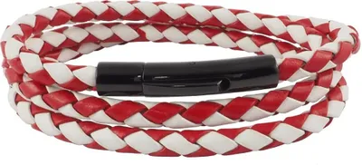 Produktbild von Lederkette Lederband 6 mm Herren Halskette Rot / Weiß 17-100 cm lang mit Hebeldruck Verschluss Schwarz geflochten, Länge:30 Zentimeter