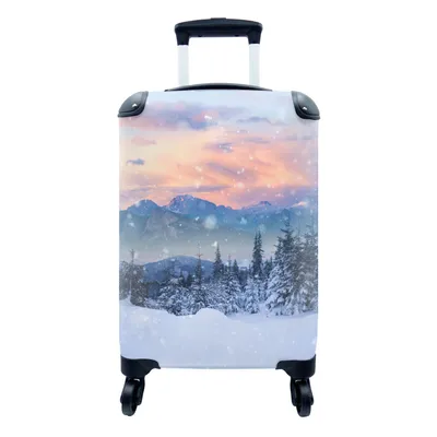 Produktbild von MuchoWow® Koffer Handgepäck Trolley Rollkoffer Kleine Reisekoffer mit 4 Rollen - Schnee - Himmel - Wald - Winter - Cabin Size < 55x40x23 cm & 55x40x20 cm - Fotokoffer - Kabinenkoffer - Boardgepäck - Reise-Box - Reisekoffer - Reisegepäck - Koffer mit Bild - Trolley für Kinder