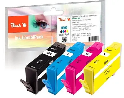 Produktbild von Peach PI300-857, Standardertrag, Schwarz, Cyan, Magenta, Gelb, 11 ml, 5,2 ml, 4 Stück(e), Multipack