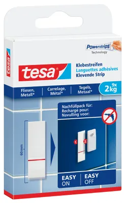 Produktbild von tesa Powerstrips Klebestreifen für Fliesen und Metall bis 2 kg (9 Stück)