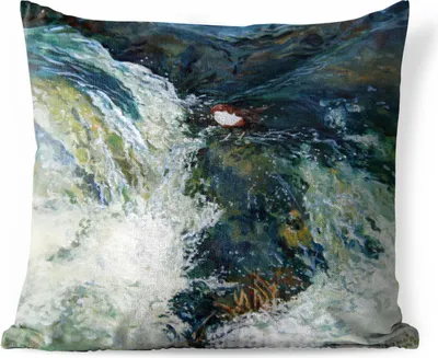Produktbild von MuchoWow® Outdoor Kissen - Ölgemälde Der Vogel und der Wasserfall - 60x60 cm - Wetterfest - Lounge Kissen - Dekoration - Schlaf Kissen