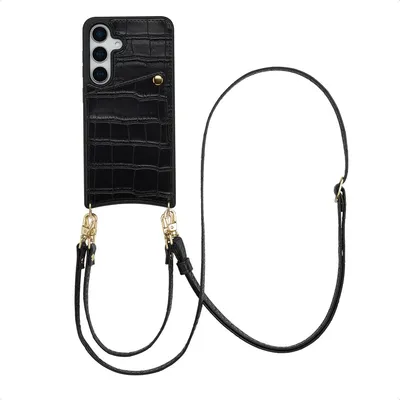 Produktbild von Selencia Nova Croco HandyHülle mit Kordel und Kartenhalter Samsung Galaxy S25 / S24 - Schwarz