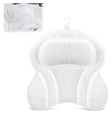 Produktbild von Badewannenkissen mit ergonomischer Passform, hergestellt mit 4D-Air-Mesh-Technologie, Nackenkissen für Entspannung, ideal für Home Spa und Muskelentspannung, Weiß