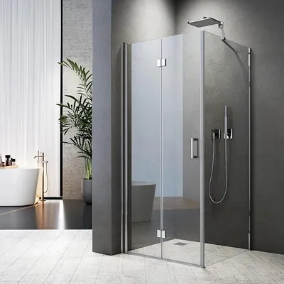 Produktbild von Duschkabine 90x90 cm Duschkabine Eckeinstieg 180°Falttür Duschabtrennung mit Seitenwand 6mm ESG Sicherheitsglas Nano Glas,Höhe 195 cm