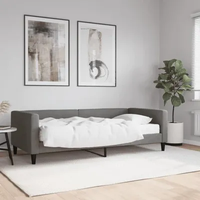 Image de Lit de jour avec matelas, convertible en canapé 2 places, couleur gris foncé, dimensions 90x190 cm, revêtement en tissu