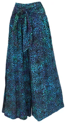 Produktbild von Palazzohose mit Breitem Bund, Wachsbatik Sommerhose - Blau, Damen, Viskose, Größe: S