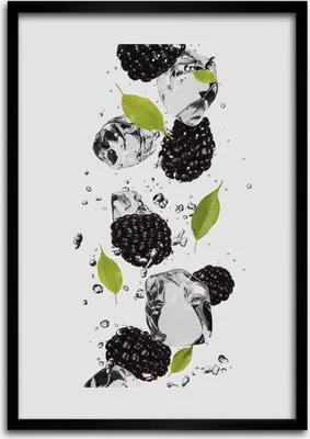 Produktbild von Bild - Bilderrahmen - Foto - 70 cm x 100 cm - MDF - Rahmen - Wandkunst - Brombeeren und Wasser