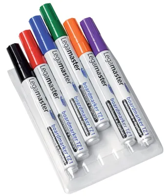 Produktbild von Legamaster TZ 1 Boardmarker sortiert 6St, 6 Stück(e), Schwarz, Blau, Grün, Orange, Rot, Violett, Weiß, 1,5 mm, 3 mm, 90 g