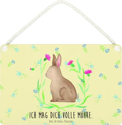 Produktbild von Mr. & Mrs. Panda Schild Hase Sitzen DIN A4 - Blumig - Geschenk, Wandbild Holz, Frohe Ostern, hängeschild, Kaninchen, Liebe, holzbild, Grüße, Ostergrüße, Türschild