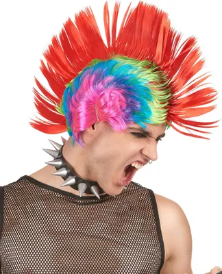 Produktbild von Punk-Herrenperücke Irokesen-Frisur bunt - Einheitsgröße