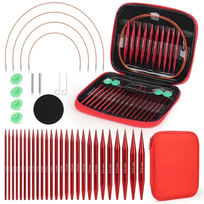 Obrázek produktu pro Sada vyměnitelných kruhových pletacích jehel, hliník, červená, 2,5–8 mm