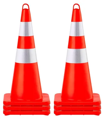 Immagine prodotto di Cono di sicurezza VEVOR, cono da traffico da 6 x 28 pollici, cono da costruzione in PVC arancione, 2 collari riflettenti, cono da traffico con base ponderata e anello per le mani, utilizzato per il controllo del traffico, il parcheggio su strada