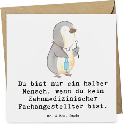 Produktbild von Mr. & Mrs. Panda Grußkarte Zahnmedizinischer Fachangestellter Herz - Weiß - Geschenk, Glückwunschkarte, anlasskarte, doppelkarte, faltkarte, Klappkarte