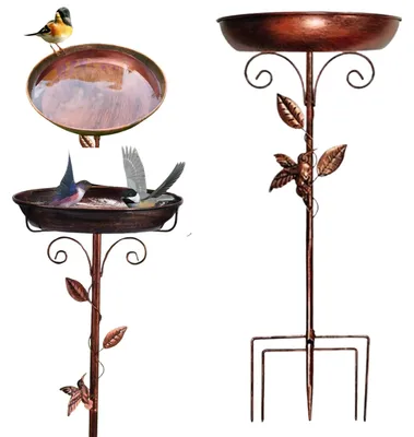 Produktbild von Elegante gusseiserne Vogeltränke mit Ständer – schwarze Gartendeko und Futterschale für Garten, Terrasse und Balkon, KI-generiertes Bild