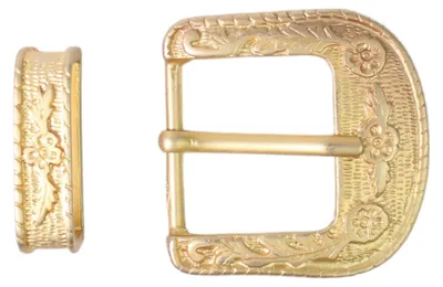 Produktbild von FRONHOFER Gürtelschnalle + Schlaufe in mattgold, floral, 4 cm