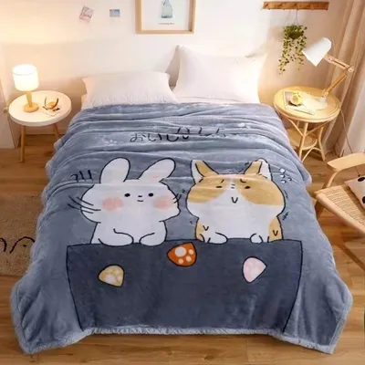 Produktbild von Tagesdecke | Überwurf | Kuscheldecke | Schondecke | Bettdecke | 150x200 cm | Katzen Motiv | Blau