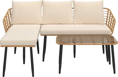 Produktbild von home24 Loungeset - 3-teilig - Polyrattan / Polyester - Braun / Creme