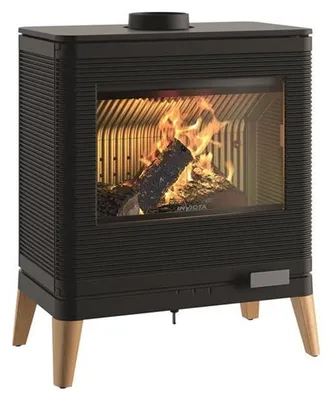 Image de Poêle à bois KAZAN ZEN + Pieds bois - 9 kW - Rdt: 76% - B. 58 cm - Fonte anthracite
