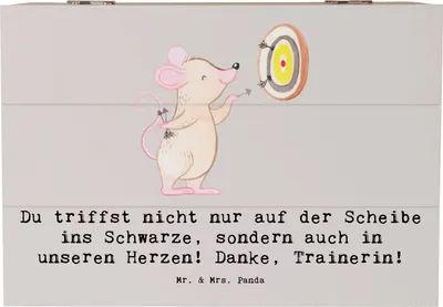 Produktbild von Mr. & Mrs. Panda Box Darts Trainerin 22 x 15 cm - Grau Pastell - Geschenk, Kiste mit Deckel, Einzigartige Geschenke, Inspiration, aufbewahrungskiste, Dankbarkeit, fotobox