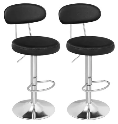 Produktbild von Barhocker 2er Set höhenverstellbar Kunstleder 360° drehbar mit Rückenlehne und Fußstütze Schwarz