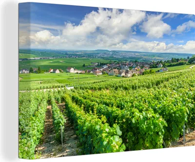 Produktbild von OneMillionCanvasses® - Leinwandbilder - 140x90 cm, Landschaft mit Weinberg in Frankreich, Wandbilder Kunstdruck Wanddekoration - Foto auf Leinwand - Gemälde auf Holzrahmen