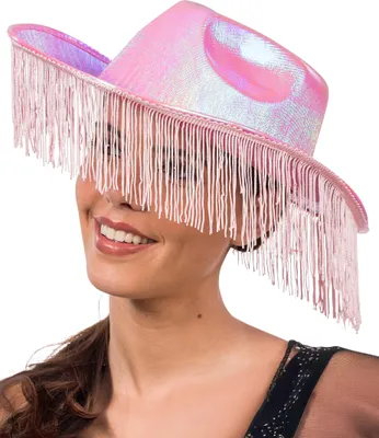 Immagine prodotto di Cappello da cowboy rosa con frange per adulti - taglia unica