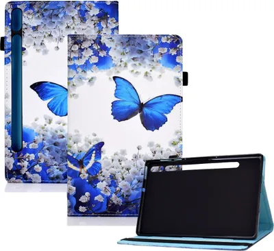 Produktbild von Schutzhülle Tablethülle für Samsung Galaxy Tab S8 Case Cover Tasche Bumper Wallet, Farbe:Blume Schmetterling, Modell wählen:Samsung Galaxy Tab S8