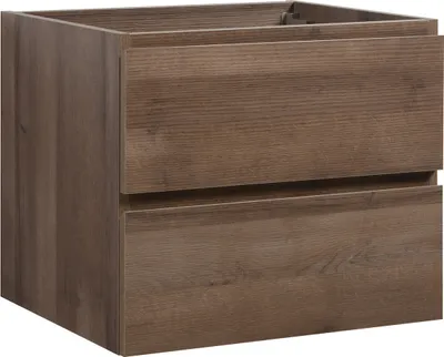 A brown wooden cabinet with two drawers.