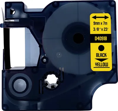Produktbild von DULA Etikettenband  - Kompatibel mit Dymo D1 40918 - 1 Stück - Schwarz auf gelb - 9mm x 7m