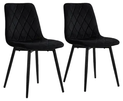 Productafbeelding van Relaxdays Eetkamerstoel, set van 2, fluweel, metalen poten, draagvermogen 120 kg, geschikt voor woonkamer en keuken, gestoffeerde keukelstoel, zwart