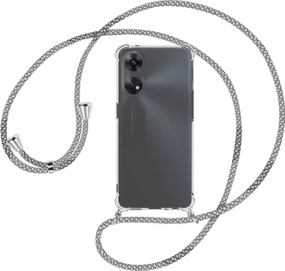 Produktbild von Handykette Backcover-Schutzhülle mit Band (Metall silberfarben) für Oppo Reno8 T 4G (CPH2481, 6.43'') - weiß/grau kariert