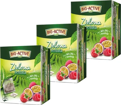 Produktbild von Grüner Tee mit Himbeere & Maracuja 60 Teebeutel - Grüntee im Beutel - Big-Active